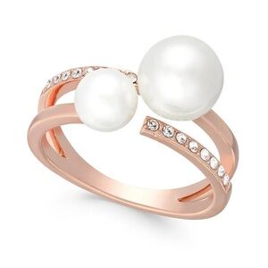 Charter Club Rose Gold Duo Faux Pearl Clear Crystal Size 11. New in Box